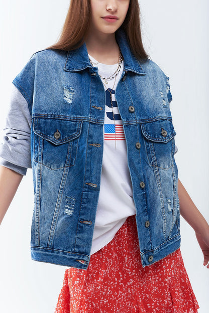 Chaqueta vaquera con mangas de tejido deportivo