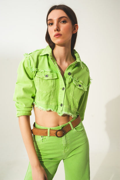 Chaqueta vaquera corta verde acido
