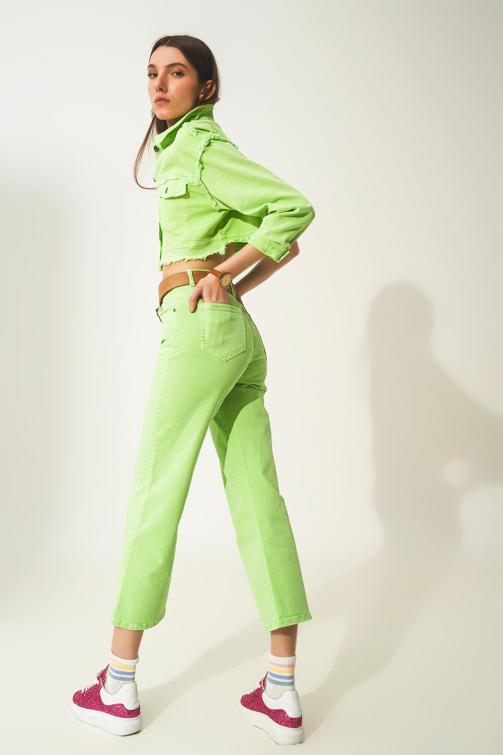 Chaqueta vaquera corta verde acido