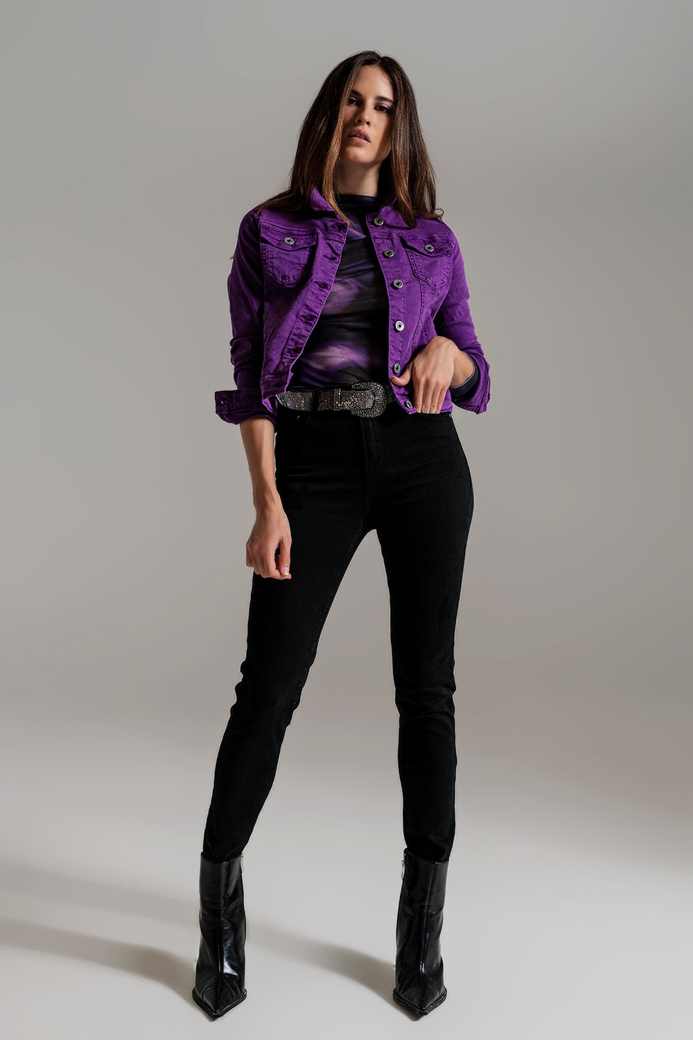 Chaqueta vaquera morado de corte slim
