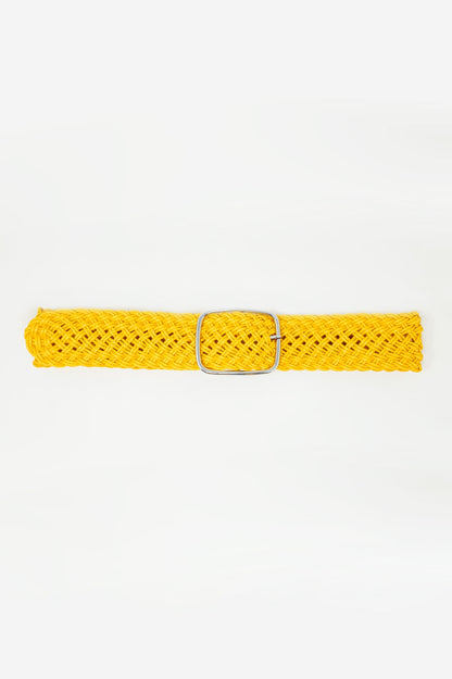 Q2 Cinturón amarillo para cintura y cadera con diseño trenzado de estilo años 70