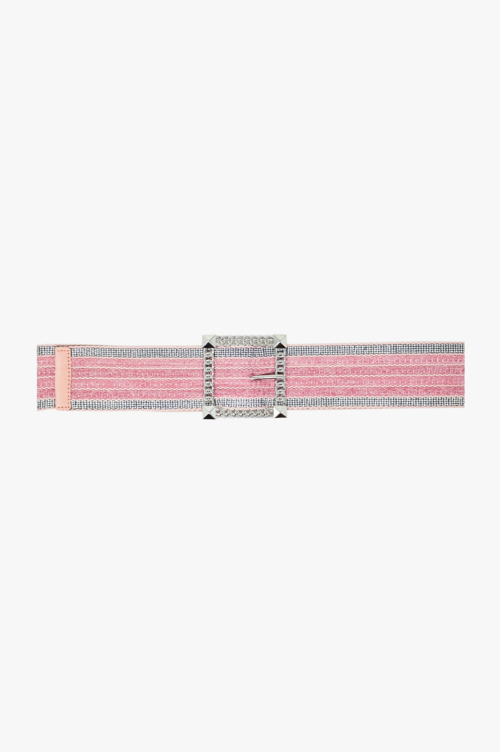 Q2 Cinturón ancho tejido rosa con hebilla cuadrada con adornos plateados