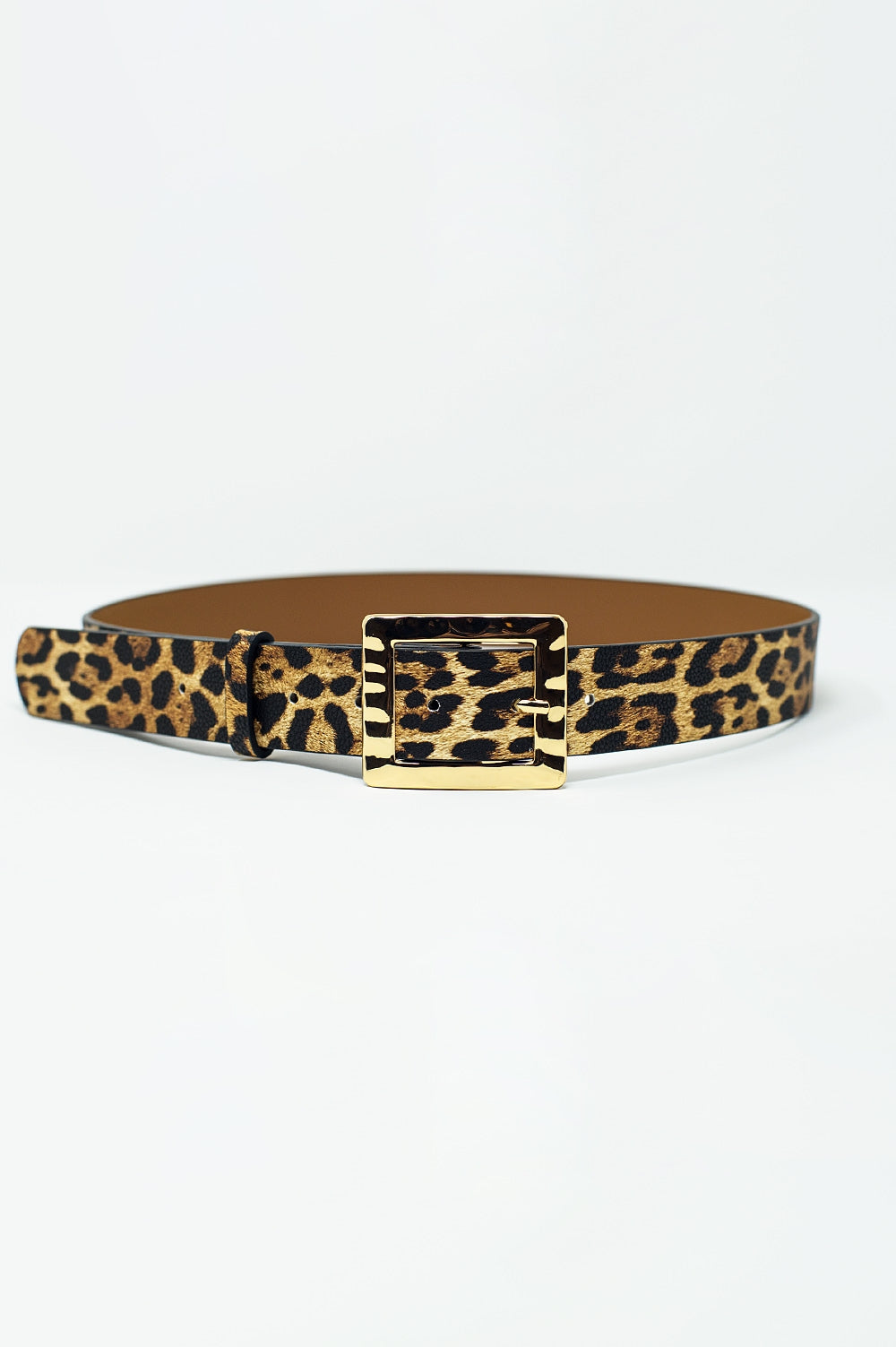 Q2 Cinturón de leopardo de anchura media con hebilla dorada