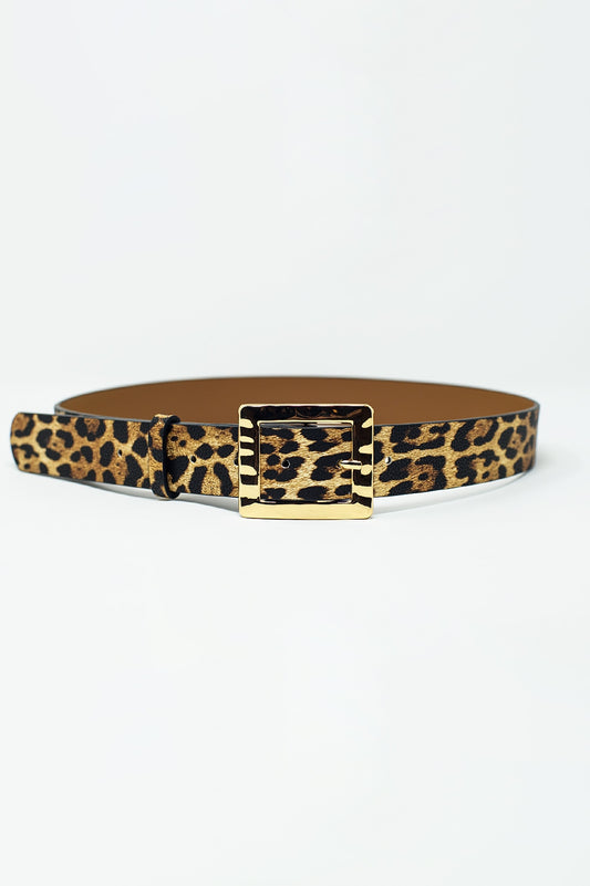 Q2 Cinturón de leopardo de anchura media con hebilla dorada