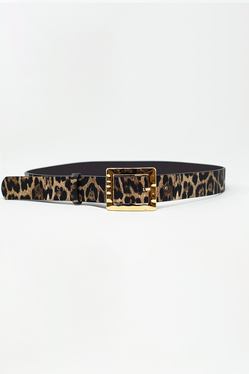 Q2 Cinturón de leopardo de anchura media en marrón oscuro con hebilla dorada