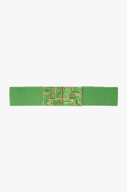 Q2 Cinturón elástico verde con hebillas cuadradas