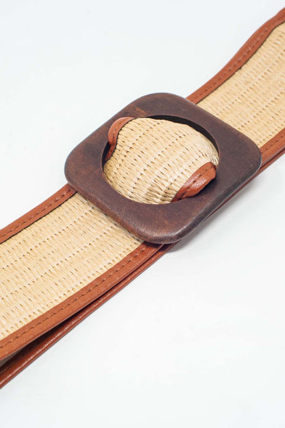 Cinturón para cadera y cintura beige con hebilla cuadrada