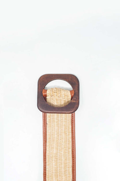 Cinturón para cadera y cintura beige con hebilla cuadrada