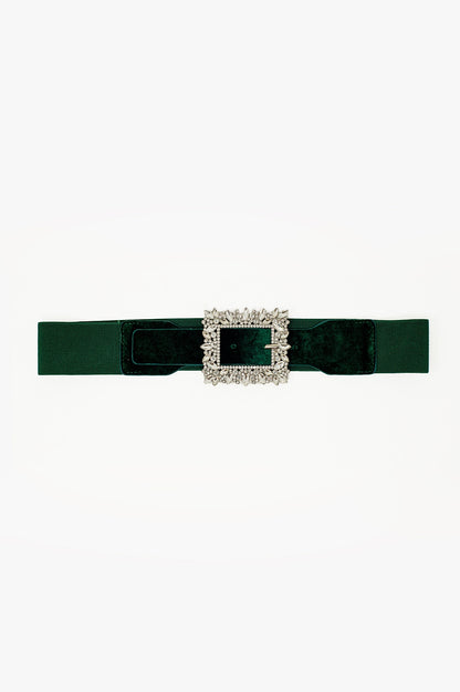 Cinturón verde con pedrería y elástico ajustable