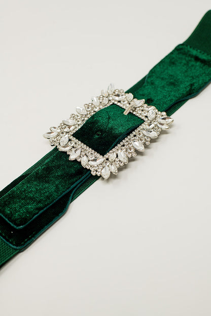 Cinturón verde con pedrería y elástico ajustable
