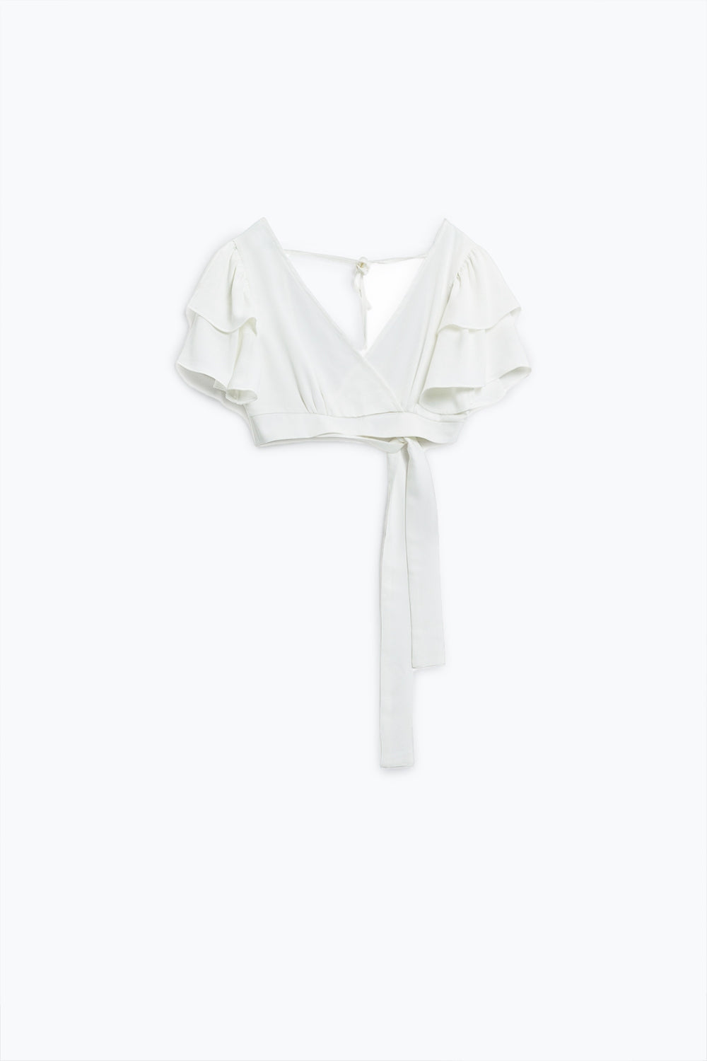 Crop Top Blanco Con Mangas Cortas Y Cuello En V