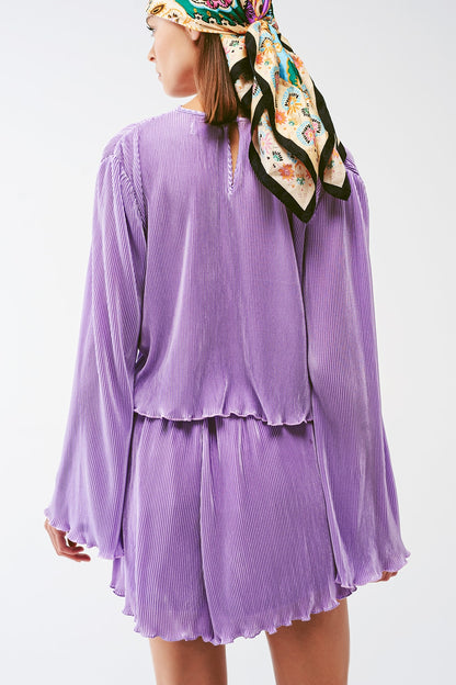 Crop Top plisado con cuello redondo en lila