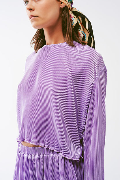 Crop Top plisado con cuello redondo en lila