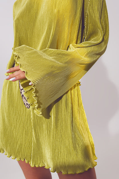 Crop Top plisado de cuello redondo en verde