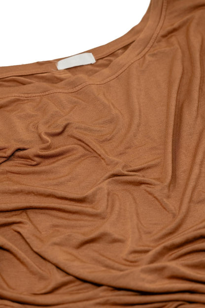 Cuello barco Camiseta de manga larga de modal en color camel