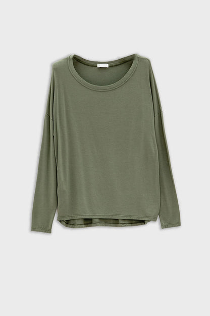 Q2 Cuello barco Camiseta de manga larga de modal en color caqui