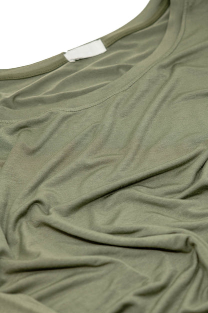 Cuello barco Camiseta de manga larga de modal en color caqui