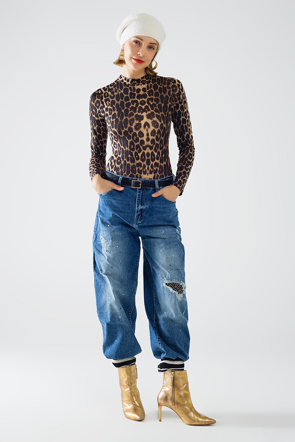 Cuerpo de Spandex con estampado de leopardo y manga larga