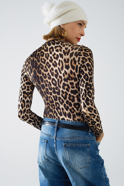 Cuerpo de Spandex con estampado de leopardo y manga larga
