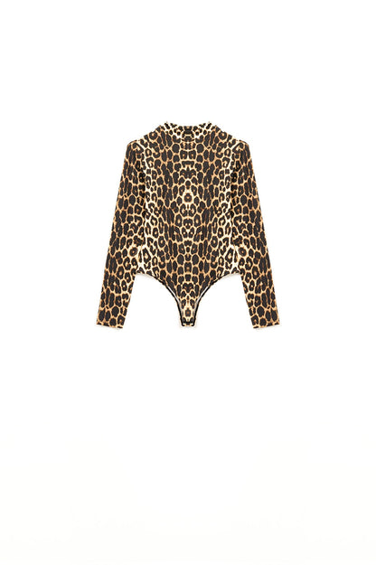 Cuerpo de Spandex con estampado de leopardo y manga larga