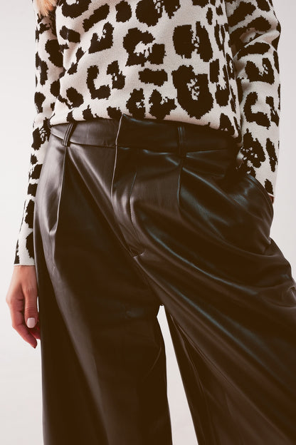 Culotte de pierna ancha en piel sintética en negro