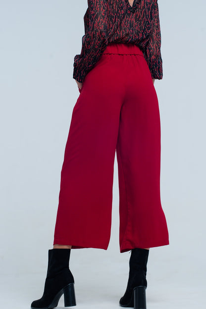Culottes granate de pierna ancha con detalle cintura