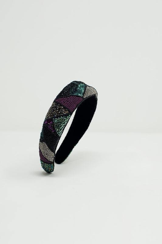 Q2 Diadema bordada gruesa en colores frescos