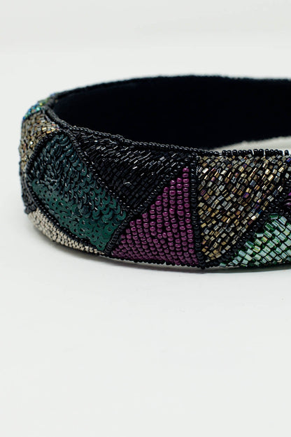 Diadema bordada gruesa en colores frescos