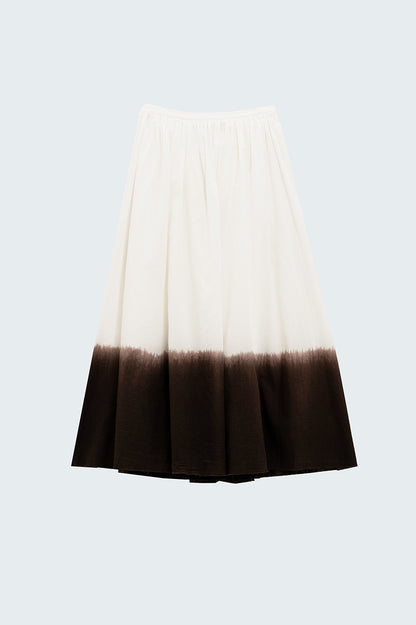 Falda blanca fluida de cintura caída con detalle ombre marrón