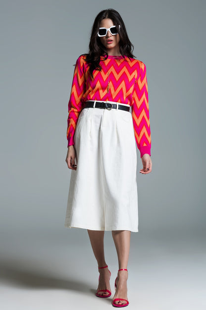 Falda blanca midi con bolsillos en blanco
