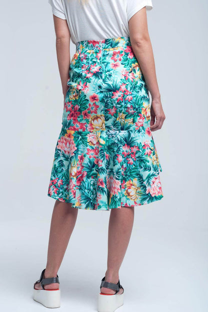 Falda floral asimétrica de color verde