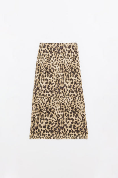 falda larga bodycon midi de leopardo transparente