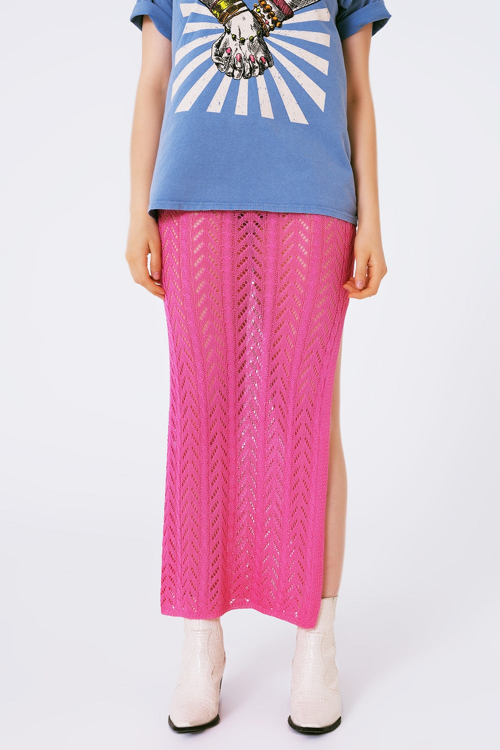 Falda maxi de ganchillo en rosa