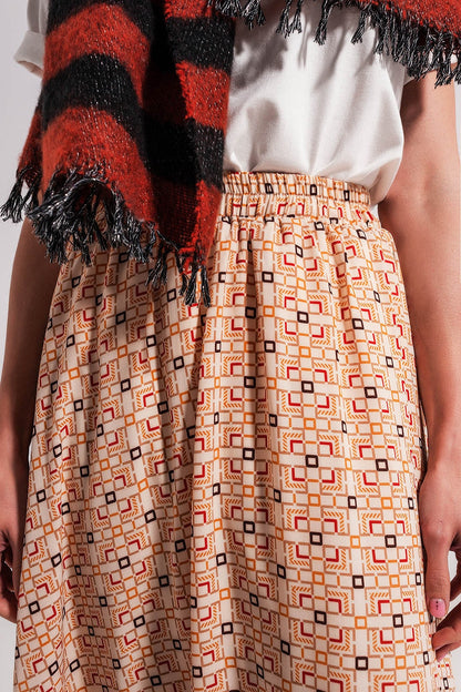 Falda midi con estampado geométrico estilo años 90