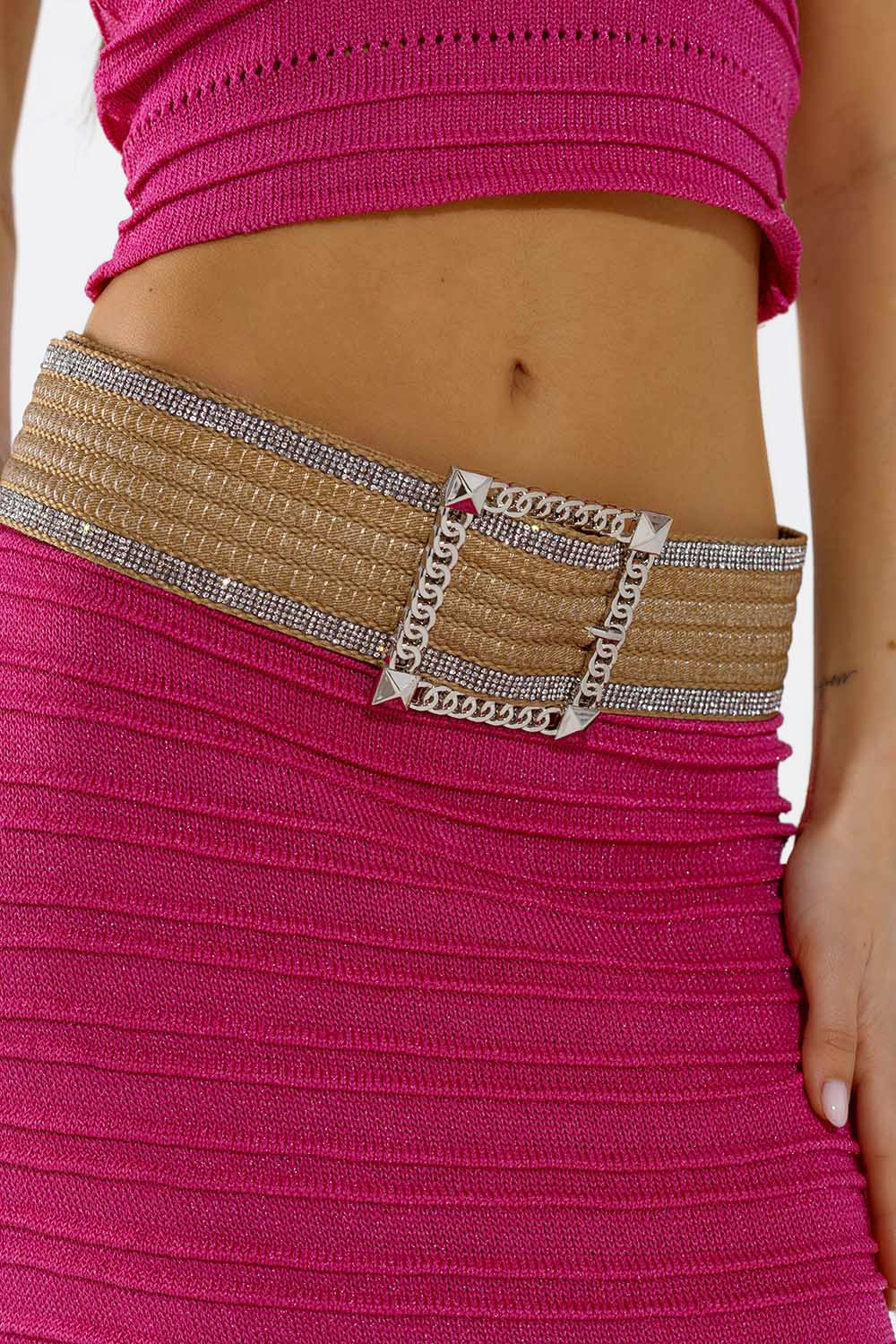 Falda midi de punto en fucsia