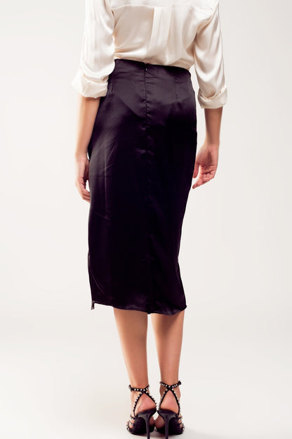 Falda midi negro con abertura delantera