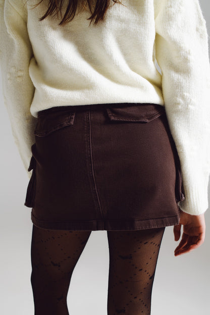 Falda Mini de Carga en Marrón Oscuro