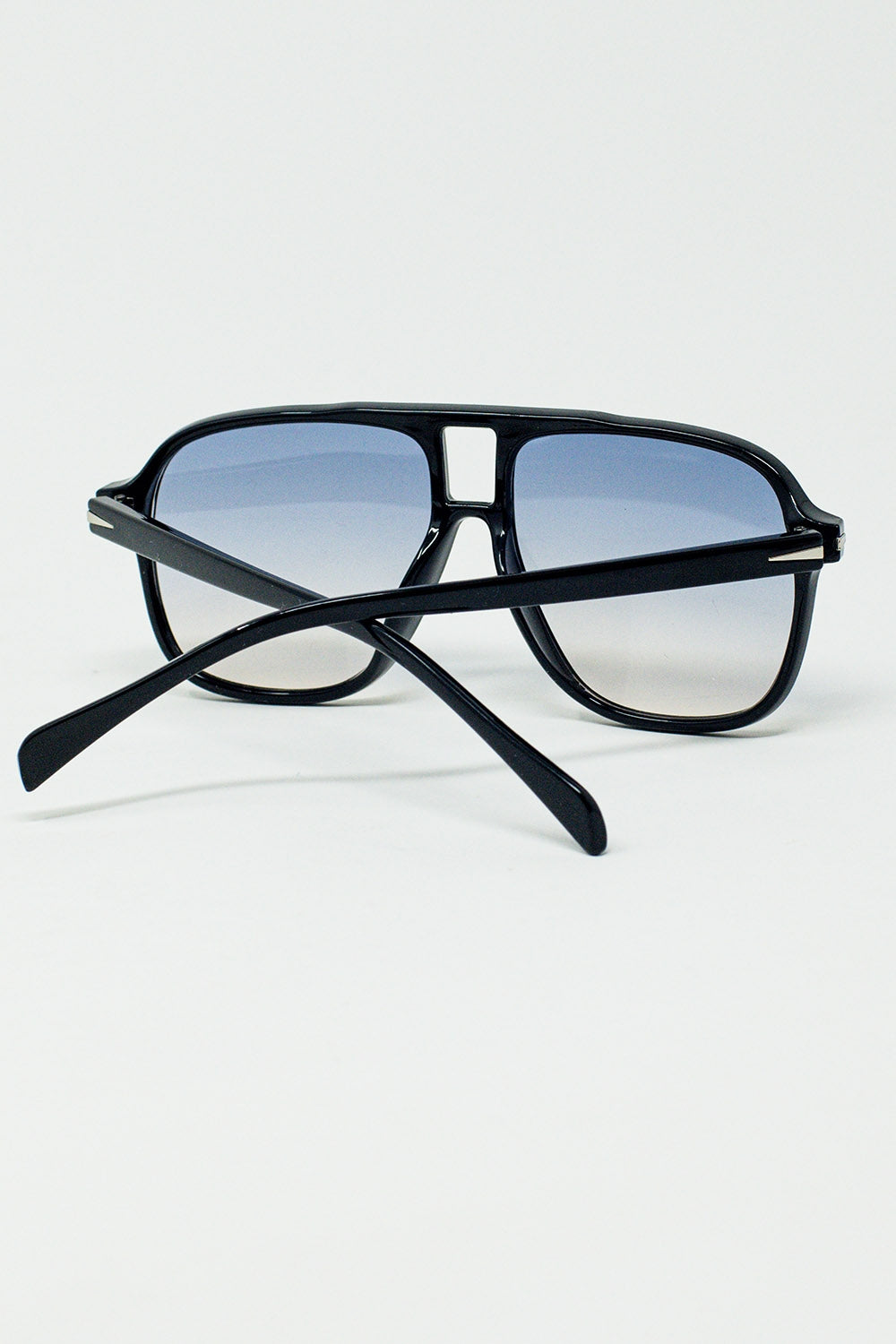 Gafas de Aviador Ovaladas con Lente Azul Ahumado en Negro