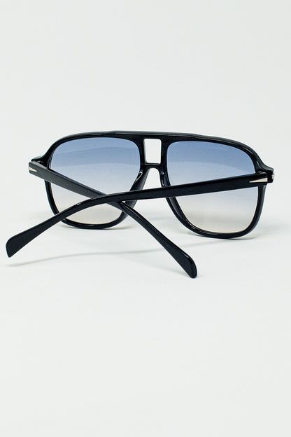 Gafas de Aviador Ovaladas con Lente Azul Ahumado en Negro