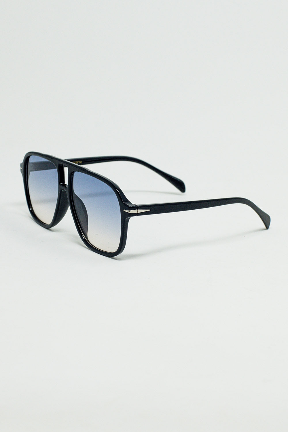 Gafas de Aviador Ovaladas con Lente Azul Ahumado en Negro