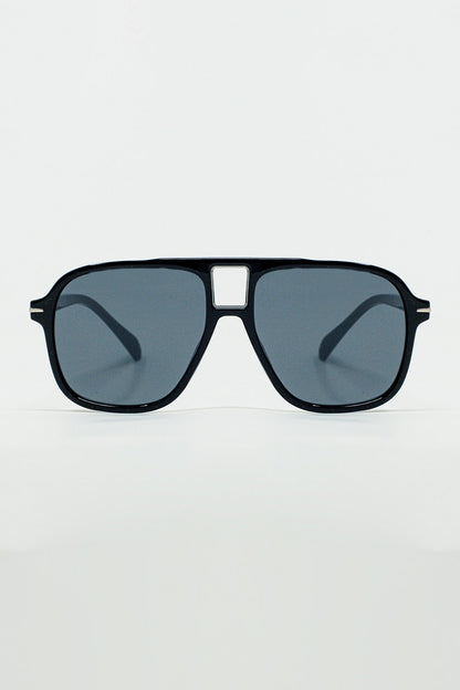 Q2 Gafas de Aviador Ovaladas con Lente Negra Ahumada en Negro