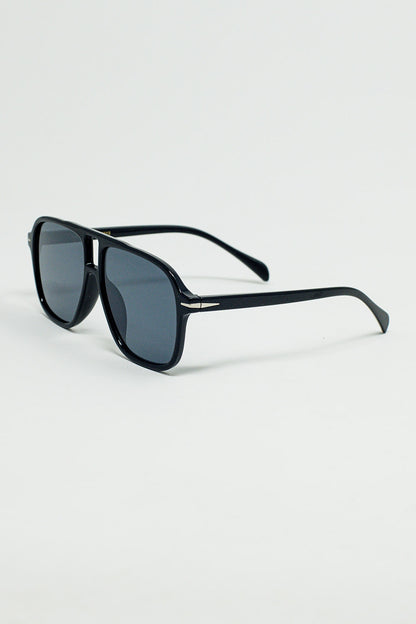 Gafas de Aviador Ovaladas con Lente Negra Ahumada en Negro
