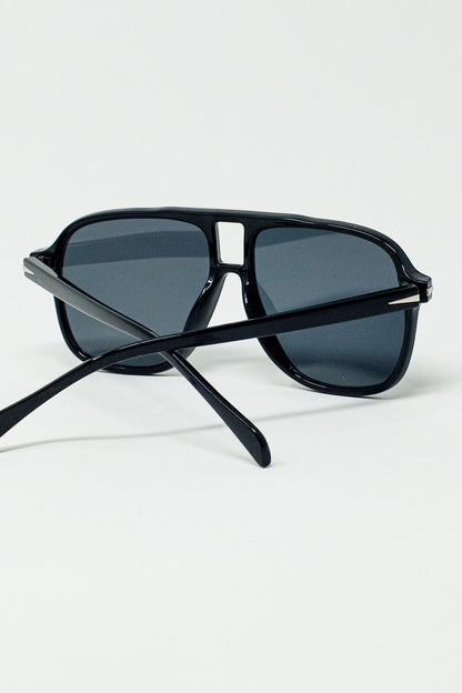 Gafas de Aviador Ovaladas con Lente Negra Ahumada en Negro