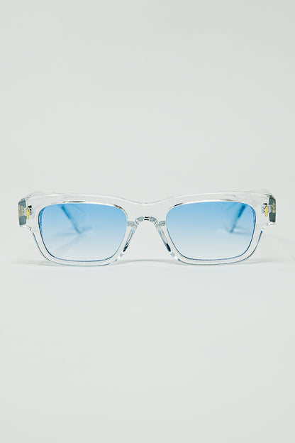 Q2 Gafas de sol blancas translúcidas con lentes ovaladas de color azul claro
