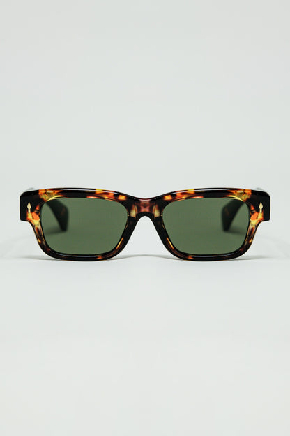 Q2 Gafas de sol color ámbar con lentes ovaladas de color verde oscuro
