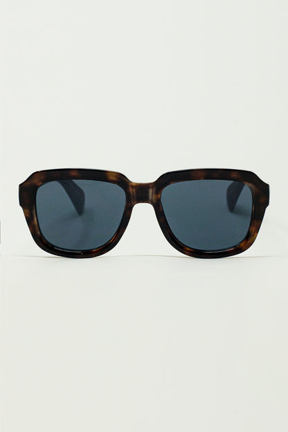 Q2 Gafas de sol cuadradas con montura de carey marrón oscuro