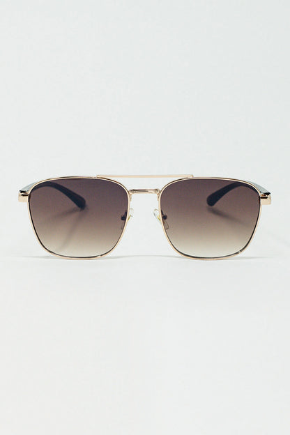 Q2 Gafas de sol cuadradas de metal con lentes ahumadas marrones