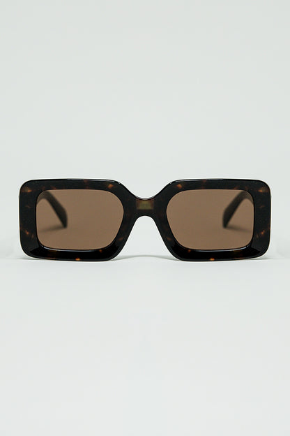 Q2 gafas de sol cuadradas marrones con estampado animal verde en el lateral