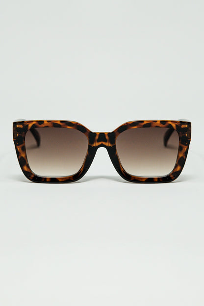Q2 Gafas de sol cuadradas marrones con estampado animal