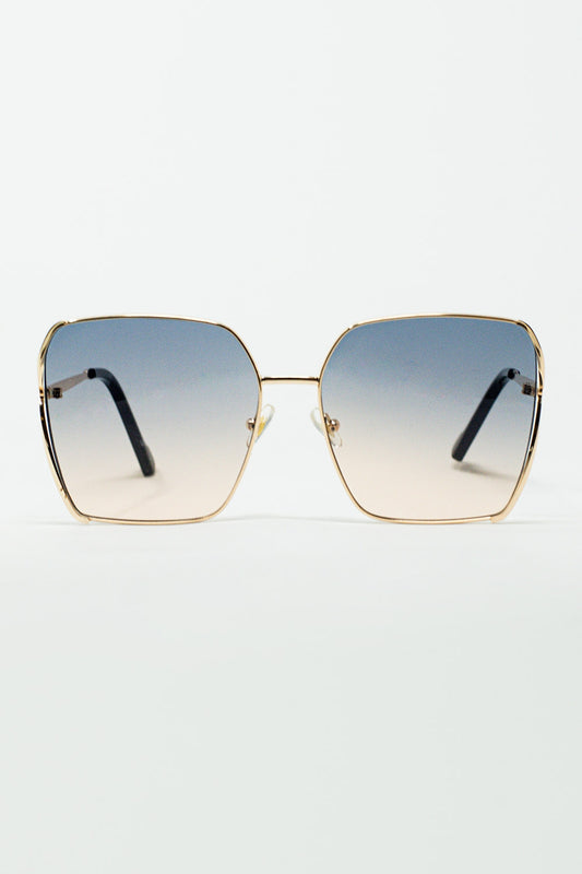 Q2 Gafas de sol cuadradas oversize de metal con lentes degradadas azules